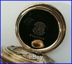 Elgin 0 size 7 jewels fancy dial (1908) grade 320 14K. Gold filled hunter case
