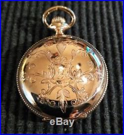Elgin 0s. Great fancy dial 7 jewels gold filled Hunter case restored