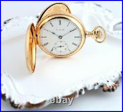 Elgin 14K Gold 7 Jewel Pocket Watch 1906 Model 2 Full Hunter 0s Case Antique