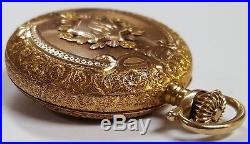 Elgin 14K Yellow Gold Diamond Pocket Watch 15 Jewel Hunter's Case