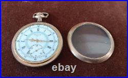 Elgin 15 Jewel Pocket Watch Fancy Multi Color Face Gold Plated Case Runs as-is