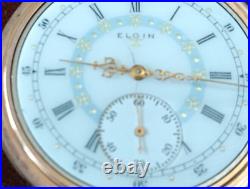 Elgin 15 Jewel Pocket Watch Fancy Multi Color Face Gold Plated Case Runs as-is