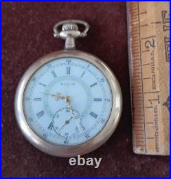 Elgin 15 Jewel Pocket Watch Fancy Multi Color Face Gold Plated Case Runs as-is