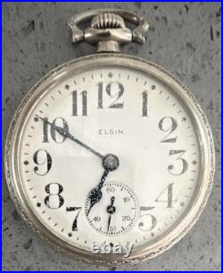 Elgin 15 Jewels Mechanical Pocket Watch Silver Metal Case Open Face