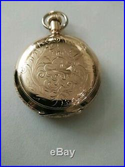 Elgin 15 jewels (1910) fancy dial grade 377 14K. Gold filled hunter case