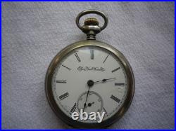 Elgin 16 Size Open Face Pocket Watch Sterling Case Running