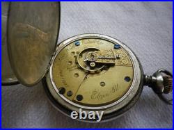Elgin 16 Size Open Face Pocket Watch Sterling Case Running