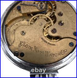 Elgin 16s, Model 3, 11 Jewels Pocket Watch Train Engraved Case NOT WORKING