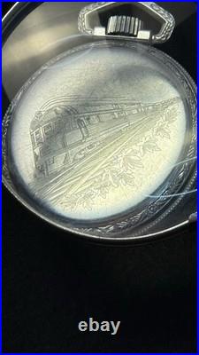 Elgin 18s 15 Jewels Pocket Watch Train Engraved Case WORKING