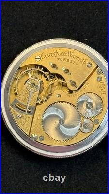 Elgin 18s 15 Jewels Pocket Watch Train Engraved Case WORKING