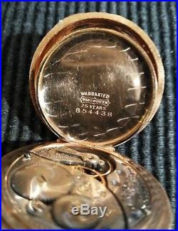Elgin (1905) 0s. Great fancy dial 7 jewels gold filled Hunter case restored