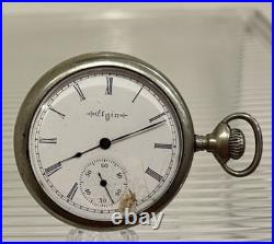Elgin 210 16s 7j 1899 Open Face Pocket Watch Silverode Base Metal Case Runs