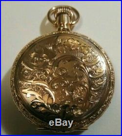 Elgin 6 size (1905) Very fancy dial 7 jewels super 14K. Gold filled hunter case