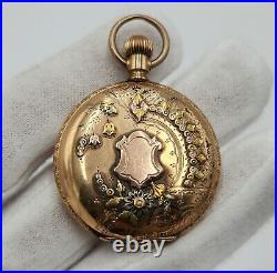 Elgin Antique Gold Filled Hunting Case Pocket Watch with Bird Accent 36mm