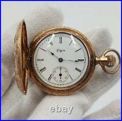 Elgin Antique Gold Filled Hunting Case Pocket Watch with Bird Accent 36mm