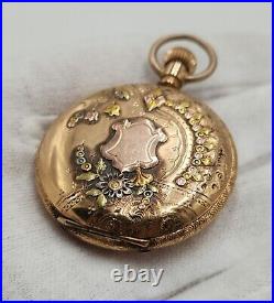 Elgin Antique Gold Filled Hunting Case Pocket Watch with Bird Accent 36mm