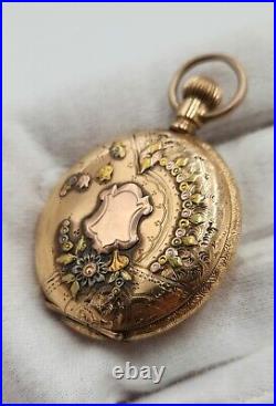 Elgin Antique Gold Filled Hunting Case Pocket Watch with Bird Accent 36mm