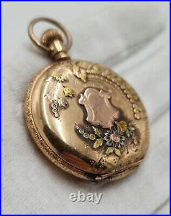 Elgin Antique Gold Filled Hunting Case Pocket Watch with Bird Accent 36mm