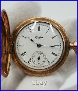 Elgin Antique Gold Filled Hunting Case Pocket Watch with Bird Accent 36mm