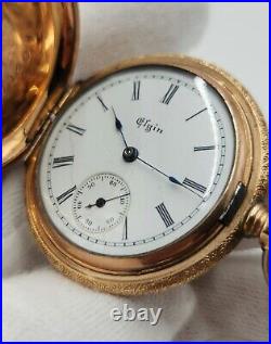 Elgin Antique Gold Filled Hunting Case Pocket Watch with Bird Accent 36mm