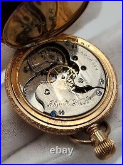 Elgin Antique Gold Filled Hunting Case Pocket Watch with Bird Accent 36mm