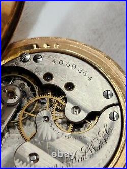 Elgin Antique Gold Filled Hunting Case Pocket Watch with Bird Accent 36mm