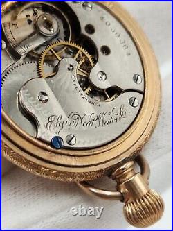 Elgin Antique Gold Filled Hunting Case Pocket Watch with Bird Accent 36mm