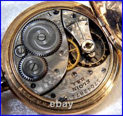 Elgin Antique Pocket Watch Hunting Case GF 0S 7J Embossed Engraving Dbl Roller