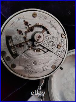 Elgin B. W. Raymond Pocket Watch Silver Case 17 Jewels Manual Roman Numeral Dial