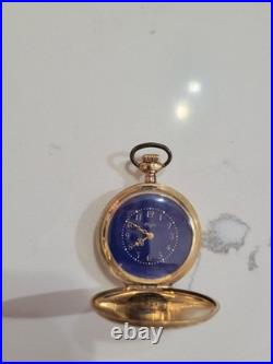 Elgin Blue Face Dial Ladies Pocket Watch Gold Tone Case