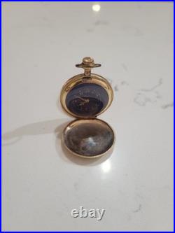 Elgin Blue Face Dial Ladies Pocket Watch Gold Tone Case