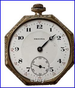 Elgin Medora Octagon pocket watch 21 jewels 14K GF Swiss Railroad ornate case