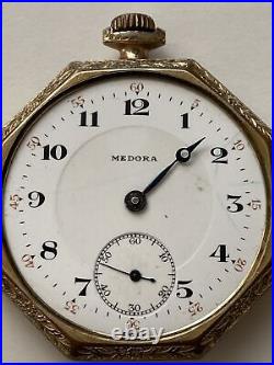 Elgin Medora Octagon pocket watch 21 jewels 14K GF Swiss Railroad ornate case
