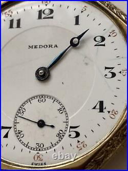 Elgin Medora Octagon pocket watch 21 jewels 14K GF Swiss Railroad ornate case