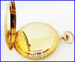 Elgin Multi Color 14k Gold Box Hinge Hunter Case Fancy Enamel Dial Pocket Watch
