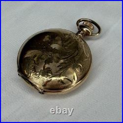 Elgin Philadelphia Watch Case Co. Pocket Watch Gold Color Flower Case Design