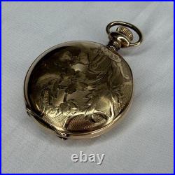 Elgin Philadelphia Watch Case Co. Pocket Watch Gold Color Flower Case Design