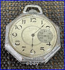 Elgin Pocket Watch 12s 15j Octagon Star W. C. Co Emperor Quality Silver Tone Case