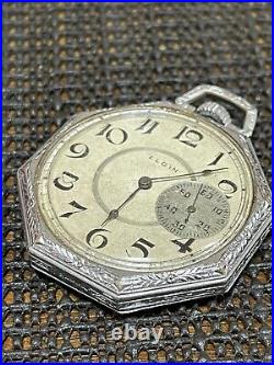 Elgin Pocket Watch 12s 15j Octagon Star W. C. Co Emperor Quality Silver Tone Case