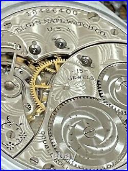 Elgin Pocket Watch 12s 15j Octagon Star W. C. Co Emperor Quality Silver Tone Case