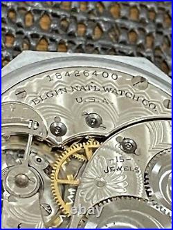 Elgin Pocket Watch 12s 15j Octagon Star W. C. Co Emperor Quality Silver Tone Case
