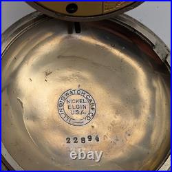 Elgin Pocket Watch 18s 11J Grade 74 Model 5 (1889) Runs Nickel Elgin Case