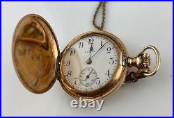 Elgin Pocket Watch 7 Jewels Gold Filled Case 14550381 Necklace Watch Fob Chain