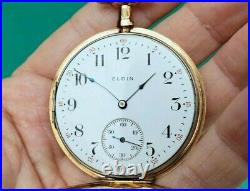 Elgin Pocket Watch Gold Filled 14K Mens 16s Model 7 Swing Case 1912 Antique