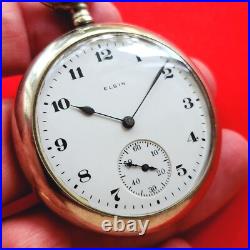Elgin Pocket Watch Mechanical White Porcelain Dial Vintage Screwdown Case