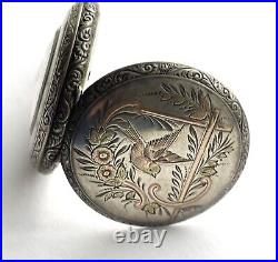 Elgin Pocketwatch Fahys No 1 Coin Silver Case Gilt Bird Ladies Watch