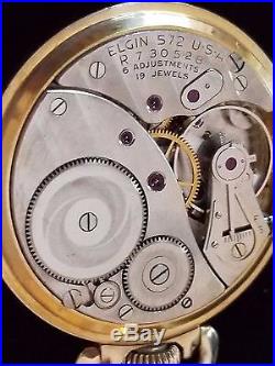 Elgin RR Grade 572 19J 16s, 6 Adj. OF, Pocket Watch, Nice RR GF Case, Ca. 1953
