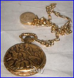 Elgin Raised Hunting Scene Case Pocket Watch Mechanical 17 Jewels Swiss
