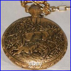 Elgin Raised Hunting Scene Case Pocket Watch Mechanical 17 Jewels Swiss