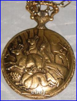 Elgin Raised Hunting Scene Case Pocket Watch Mechanical 17 Jewels Swiss